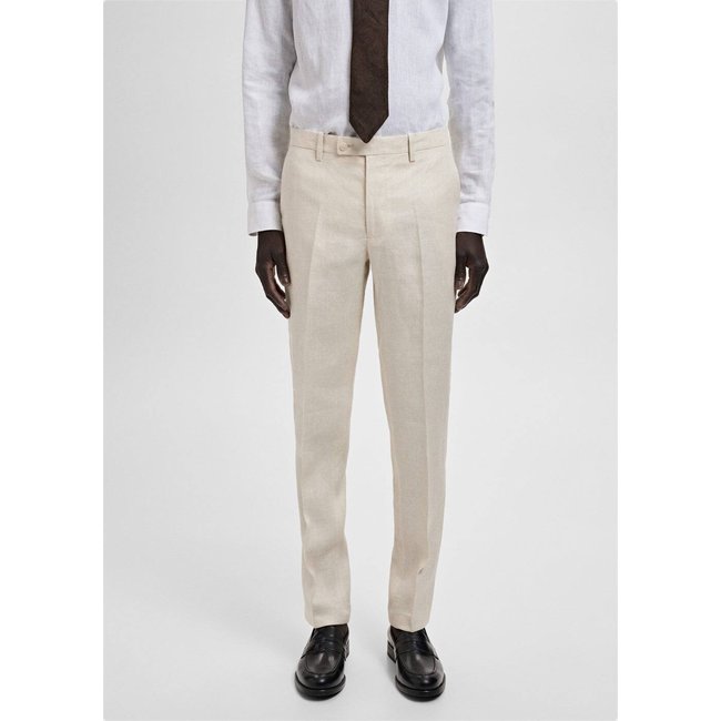 Pantalon costume 100% lin slim fit écru <span itemprop=