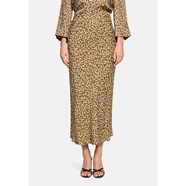 Jupe en satin à imprimé léopard beige/kaki <span itemprop=