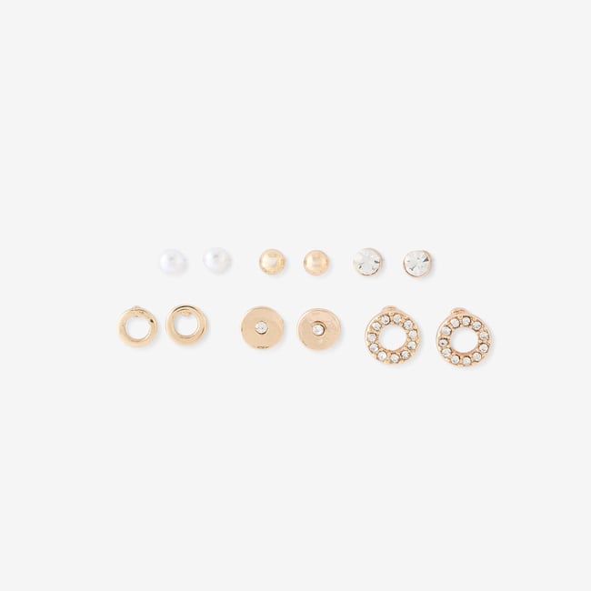Set de 6 paires de puces d'oreilles perles blanc <span itemprop=