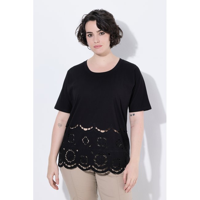 T-shirt oversize, dentelle ajourée noir <span itemprop=