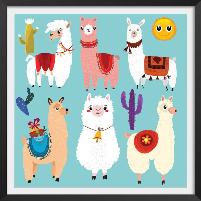 Affiche enfant lamas cartoon alpaga - HEXOA