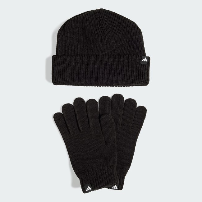 Pack gants et bonnet black / white <span itemprop=