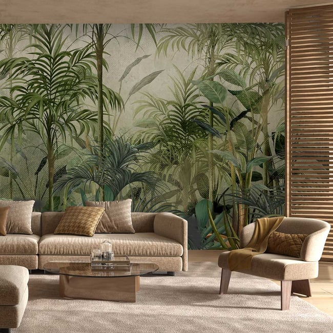 Papier peint au fond de la jungle Couleur intissé <span itemprop=