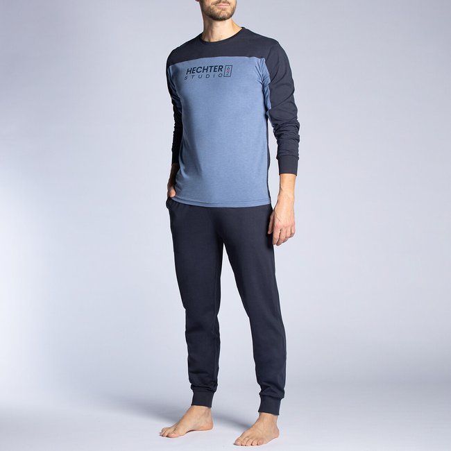 Crew Neck Pyjamas, blue marl/navy, DANIEL HECHTER LINGERIE