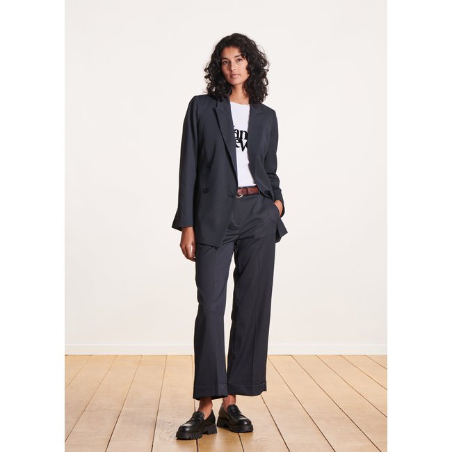 Blazer double boutonnage bleu marine <span itemprop=