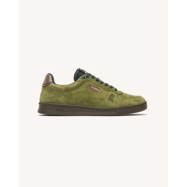Baskets basses en cuir nubuck vert olive <span itemprop=