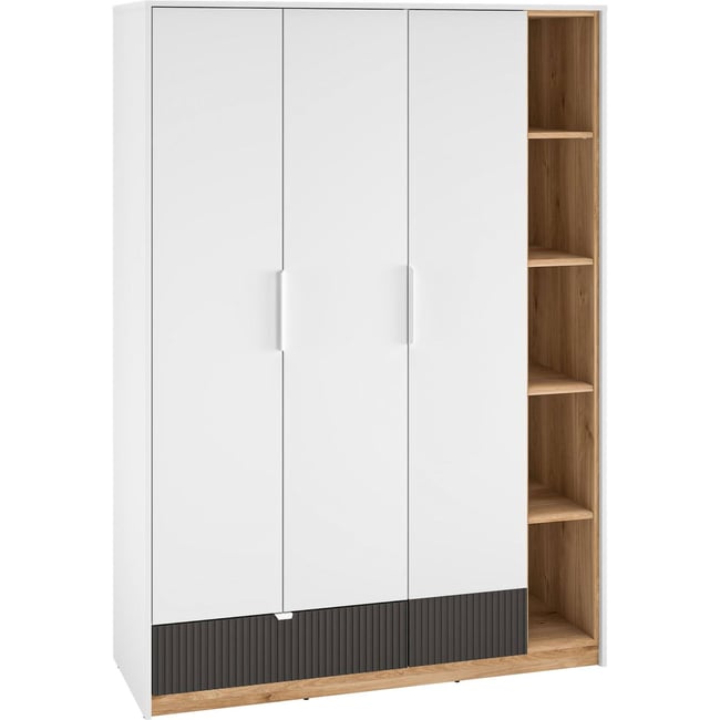 Armoire ado 3 portes tiroir et niches TORINO Couleur blanc alpin, chêne honey castello et graphite mat <span itemprop=