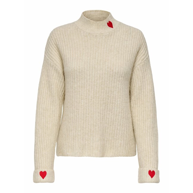 Pull col montant détail cœur ecru <span itemprop=