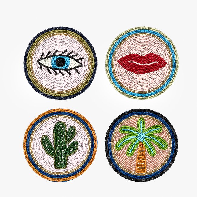 Set of 4 Electric Coast Icon Beaded Coasters, multi-coloured, ELEANOR BOWMER