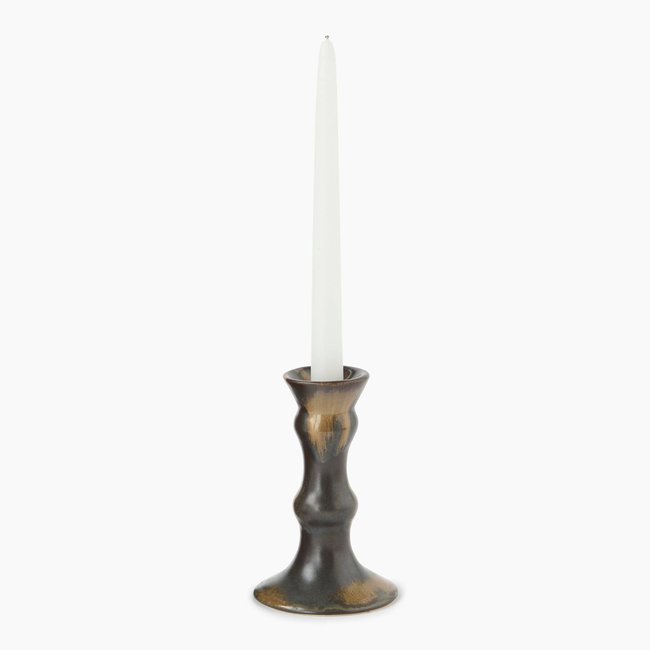 Bougeoir boudin, 9x15cm, en céramique Couleur marron <span itemprop=