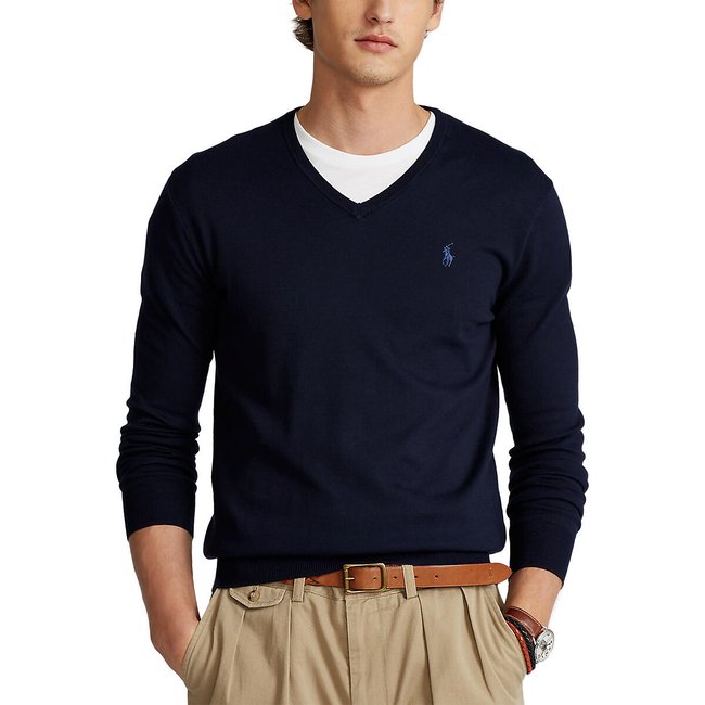 Pima Cotton V-Neck Jumper, navy blue, POLO RALPH LAUREN