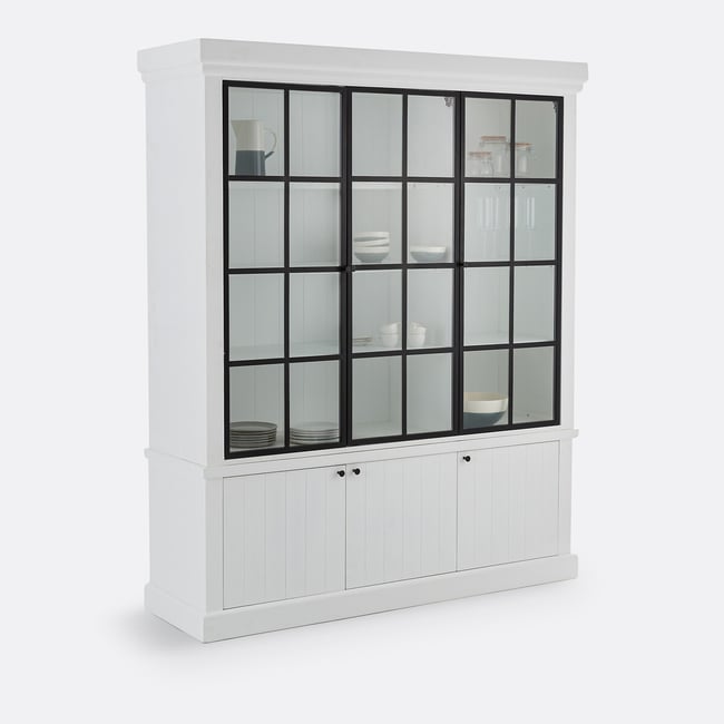 Vaisselier en pin massif et MDF, XINIA Couleur blanc <span itemprop=