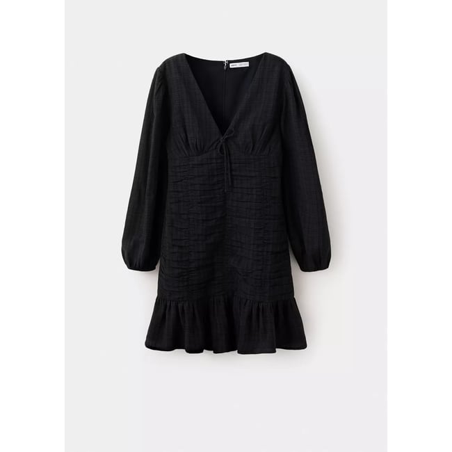 Robe courte texture à col en V noir <span itemprop=