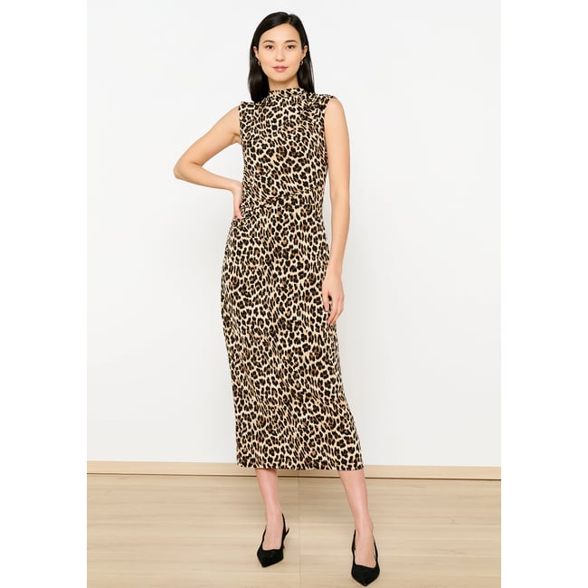 Robe moulante imprimé léopard brun fonce chocolate <span itemprop=
