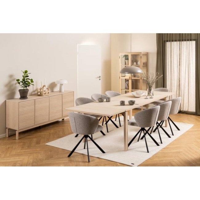Table rectangulaire extensible en chêne blanchi L200/300 - LIAC Couleur bois clair <span itemprop=