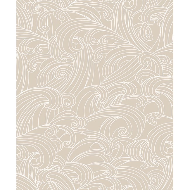 Papier peint vagues japonaises Couleur beige <span itemprop=