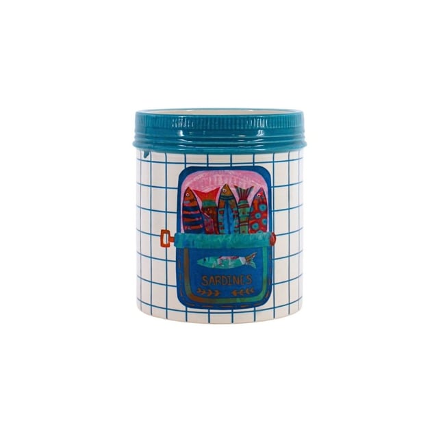 Vase en céramique sardines quadrillé, H15cm Couleur bleu <span itemprop=