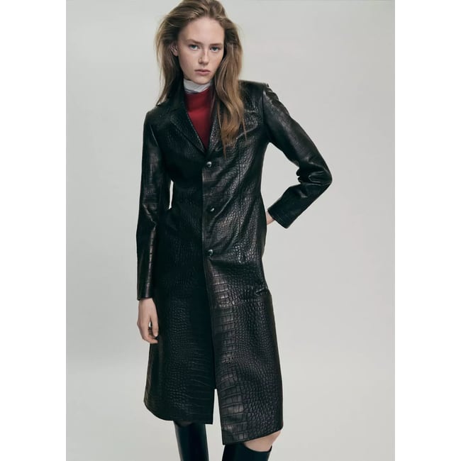 Manteau cuir effet croco marron <span itemprop=
