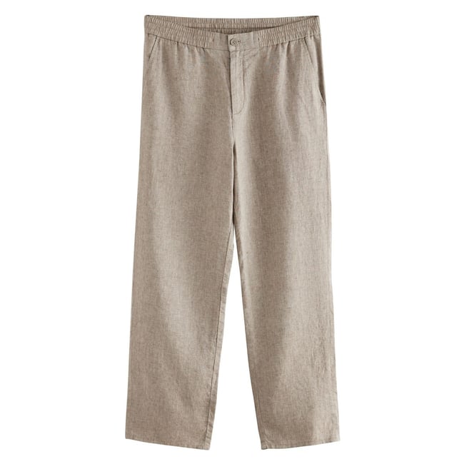 Pantalon avec taille élastique et cordon naturel <span itemprop=