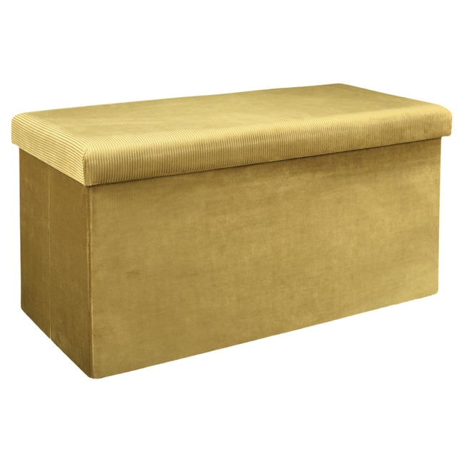 Coffre banc pliable design velours Giulia jaune <span itemprop=