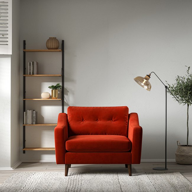 Rosa Curve Buttoned Velvet Snuggle Chair with Dark Wood Legs - SO'HOME
