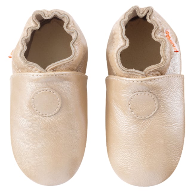 Chaussons bébé cuir souple uni beige <span itemprop=