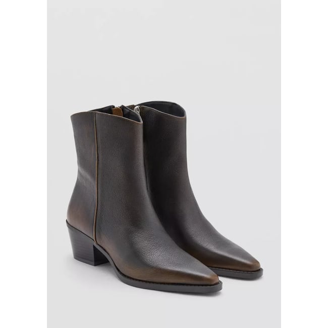 Bottine en cuir effet vieilli chocolat <span itemprop=