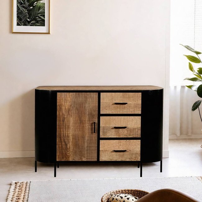Petit buffet en métal  ACHILLE Couleur bois clair <span itemprop=
