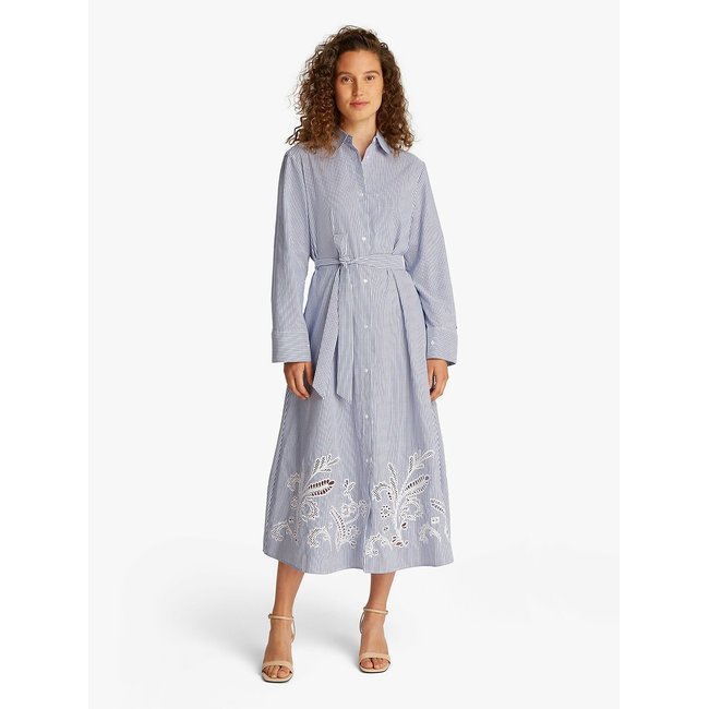 Embroidered Maxi Dress with Tie Waist, blue, TOMMY HILFIGER