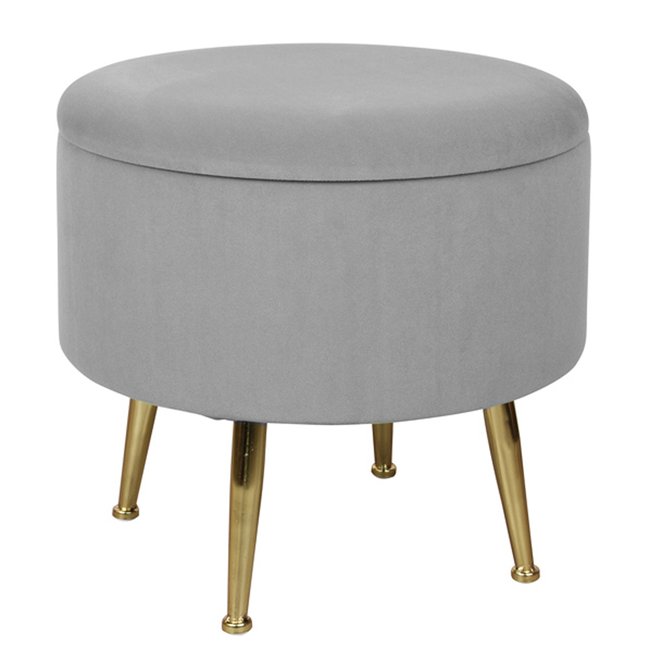 Tabouret pouf rond tissu gris pieds dorés TIM (lot  de 2) - PIER IMPORT