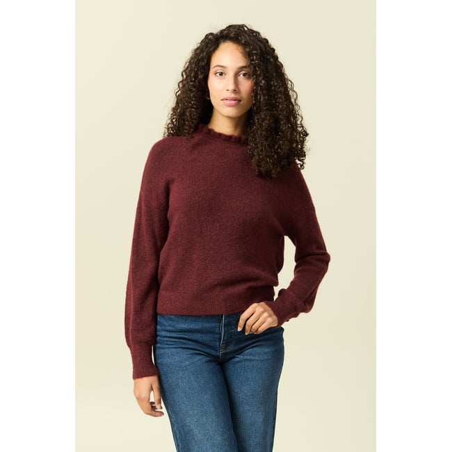 Pull col montant manches longues bordeaux <span itemprop=