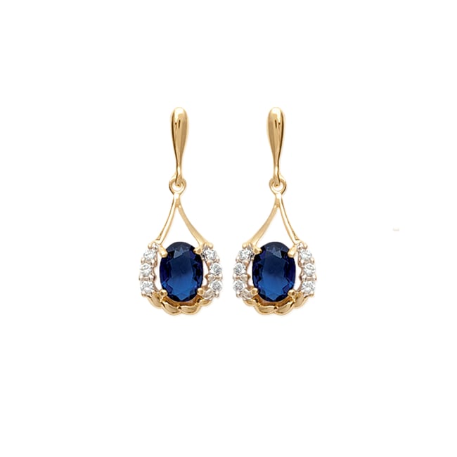 Boucles d'oreilles saphir véritable plaqué or <span itemprop=