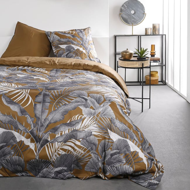 Parure de lit avec zip et imprimé Floral SUNSHINE JULIE marron <span itemprop=