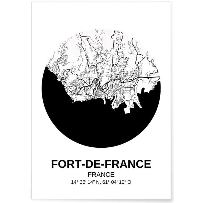 Affiche Carte Fort-de-France Couleur blanc <span itemprop=
