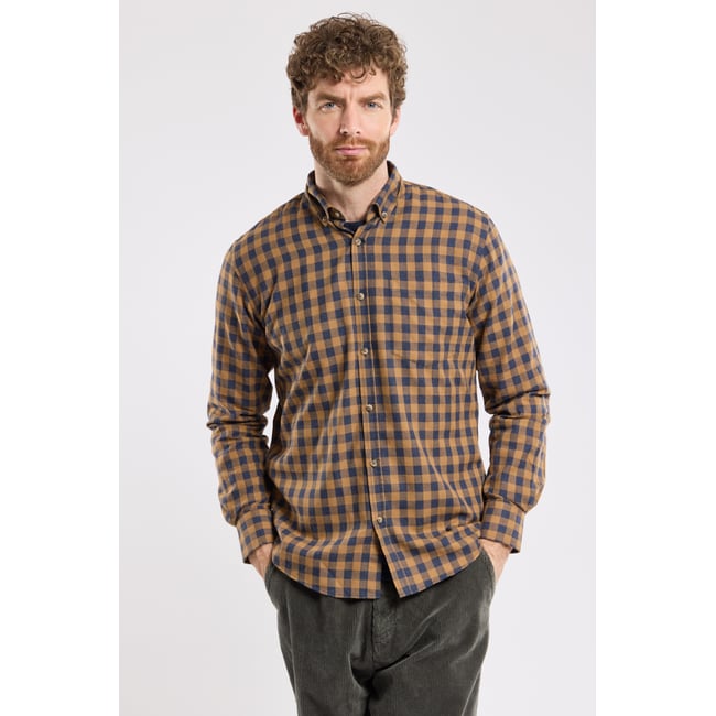 Chemise flanelle carreaux Héritage en coton HERITAGE vichy marine/camel h25 <span itemprop=
