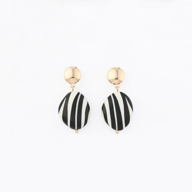 Boucles d'oreilles galets zébrés noir <span itemprop=