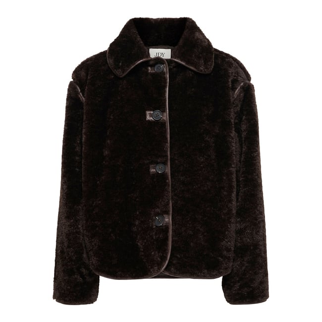 Manteau boutonné en imitation fourrure marron chocolat <span itemprop=