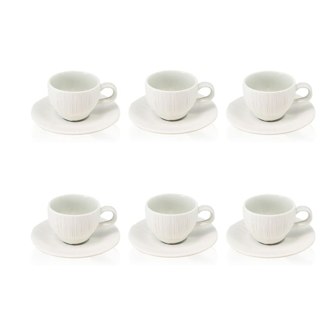 Lot de 6 tasses et soucoupes en porcelaine 9cl, URUS Couleur blanc-bleu <span itemprop=