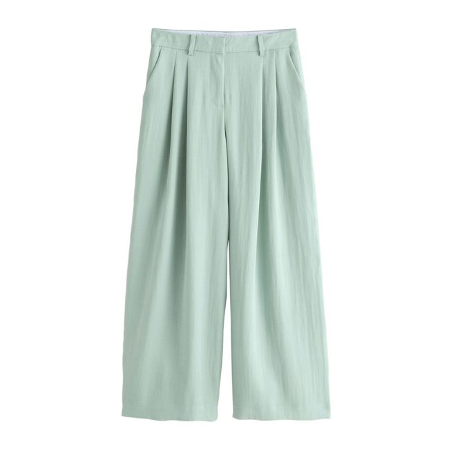 Pantalon palazzo effet froissé vert sauge <span itemprop=