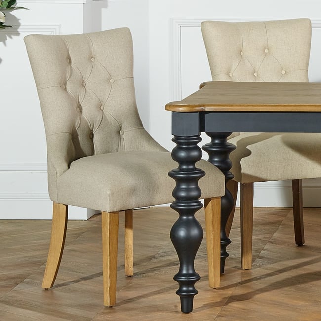 Lot de 2 chaises en bois et lin OPHELIA Couleur ficelle <span itemprop=