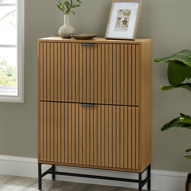 Sira 2 Drop-Down Doors Shoe Cabinet, natural oak, SO'HOME