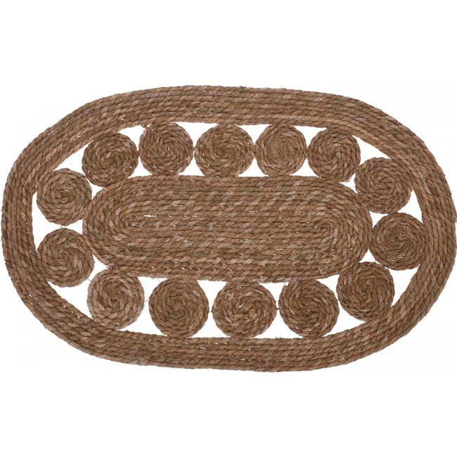 Tapis Descente de lit Ovale Tressé en Jute Motifs Cercles - 80x50cm Couleur marron <span itemprop=
