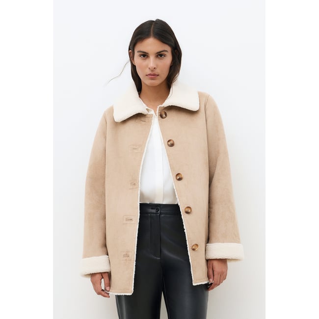 Manteau droit suédine GIVRE beige <span itemprop=