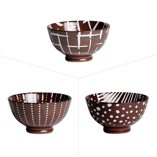 Bol Makaha 15 Cm - Lot De 3 En Porcelaine Bleu Et Blanc - 3