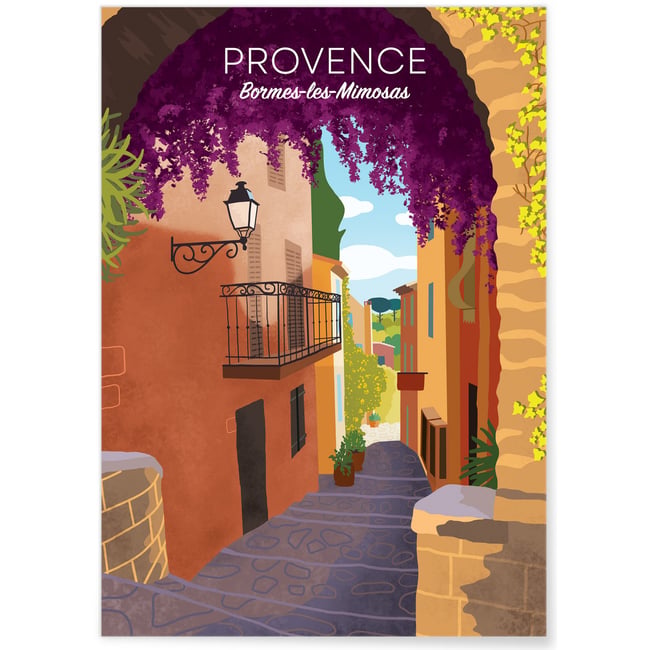 Affiche ville Bormes-les-Mimosas Couleur blanc <span itemprop=