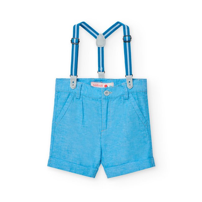 Bermuda uni avec fermeture à bouton et bretelles bleu <span itemprop=