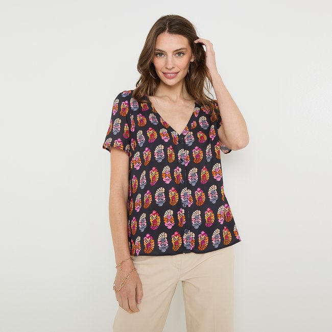 Chemise manches courtes multicolore imprime <span itemprop=