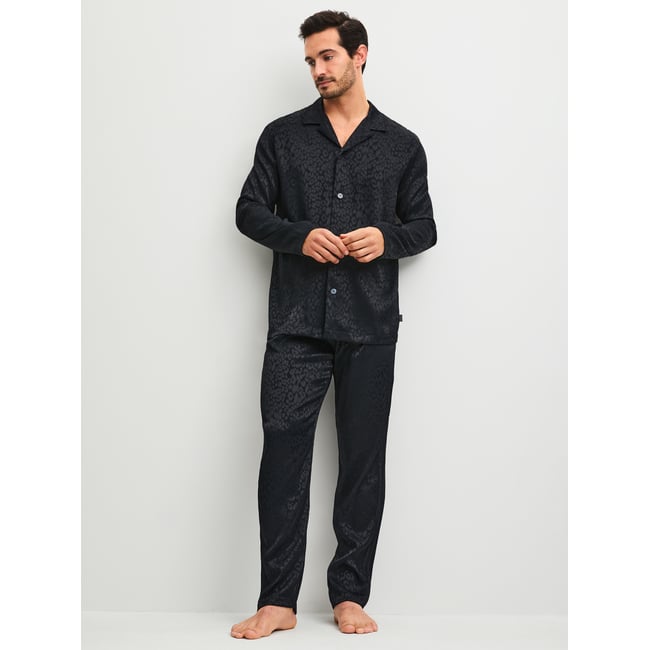Pyjama boutonné manches longues Viscose WOVEN JACQUARD noir <span itemprop=