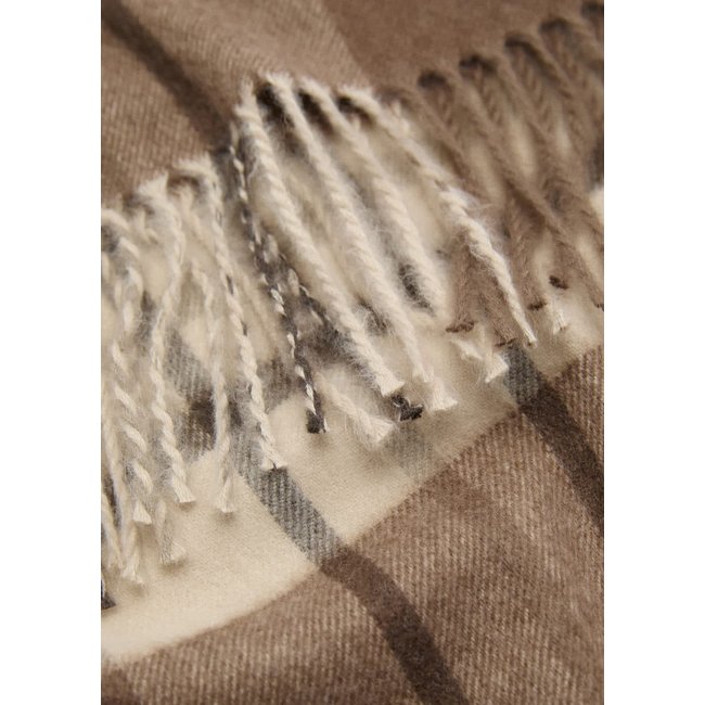 Écharpe carreaux franges kaki <span itemprop=