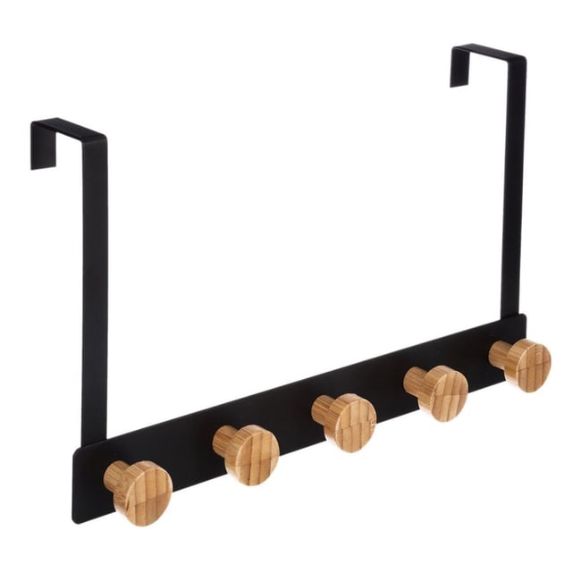 Patère Métal Bambou 5 Têtes Pour Porte Noir Couleur v002228 <span itemprop=